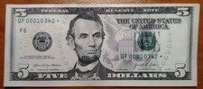 5 Dollar Bill Star Note 2021, Crisp Low Serial Number, QF 00010342*