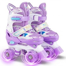 Kids Roller Skates 4 Sizes Adjustable Quad Skates w/Light-up Wheels for Sports