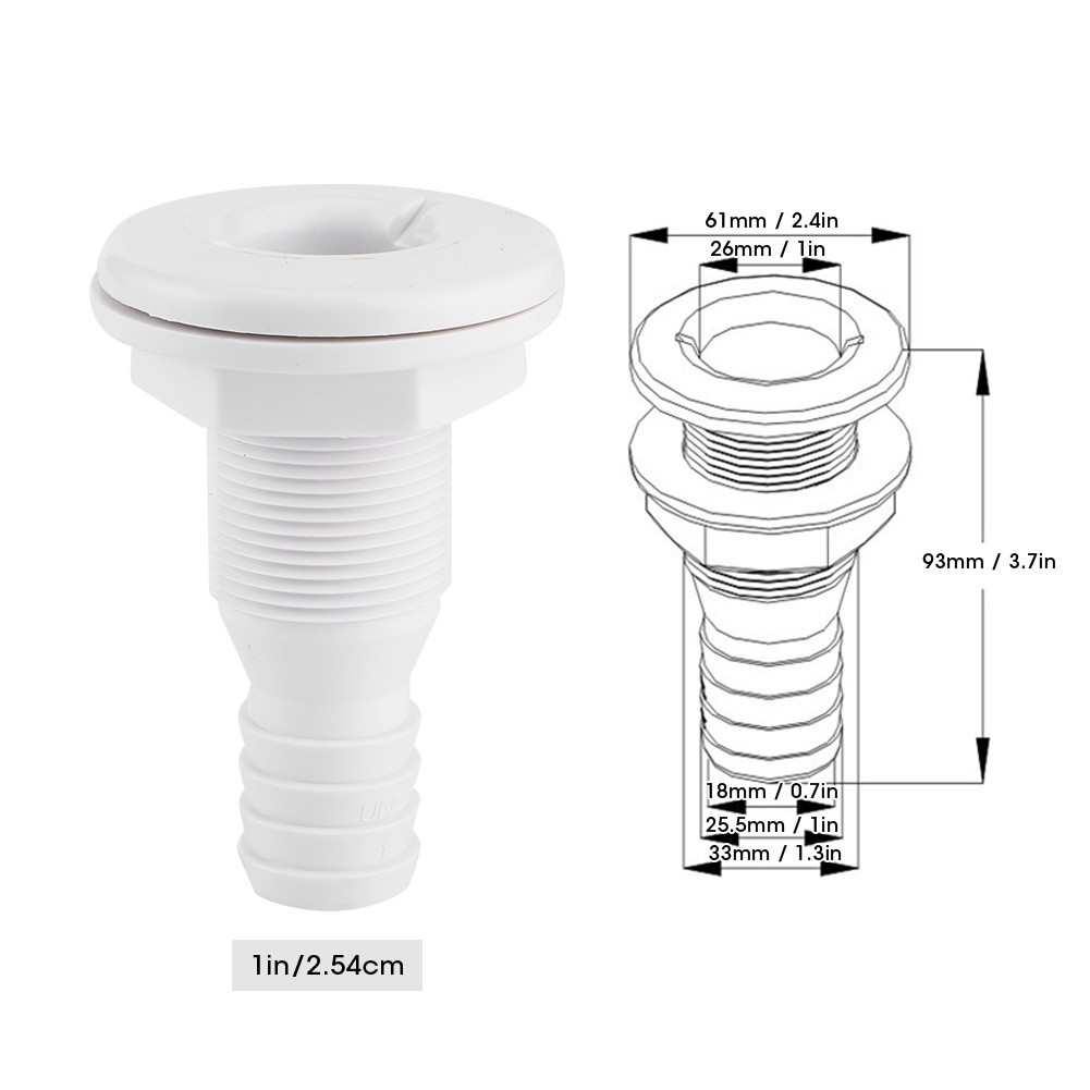 › 1in Nylon Plastic Marine Thru Hull Bilge Pump Hose Aerator Fitting For Boat