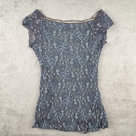 Ann Ferriday Corset Top Lace Ribbon Stretch Y2K Fairy Dark Romantic Blue Small