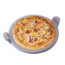Old Stone Pizza Kitchen Glazed Round Pizza Stone with Handles for Oven and Grill