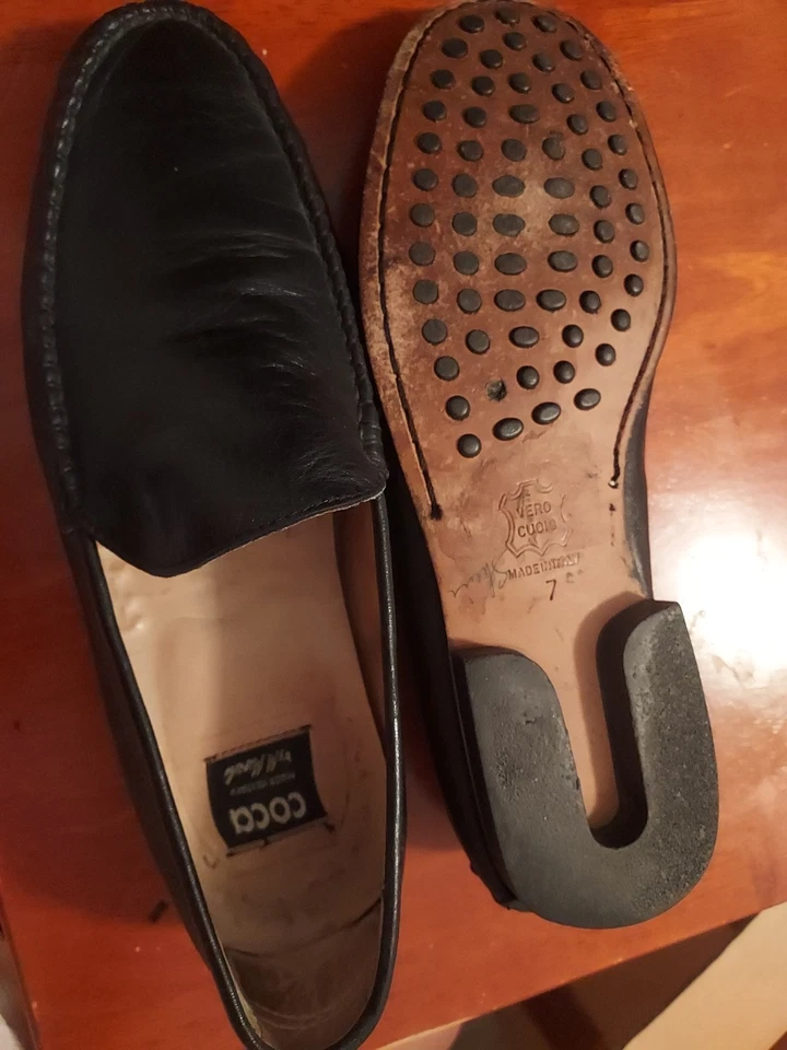 Vero Cuoio Mocasines Sin Cordones Negros Hombres Zapatos Talla 7 Hecho en Italia Foto 3 de 4