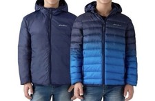 Eddie Bauer Kids Hooded Down Puffer Jacket Reversible Blue Ombre Large 14/16