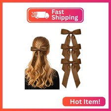 3Pcs Deep Coffee Hair Bows for Women Double-Layer Long Tail Bow Hair Clip Hair R