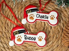 Personalized Bone Christmas Ornament for Dog, Custom Resin Paw Ornament 3.5in