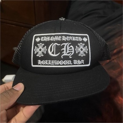 Chrome Hearts Black Trucker Hat Mesh Back ''CH Hollywood USA'' Patch One Size