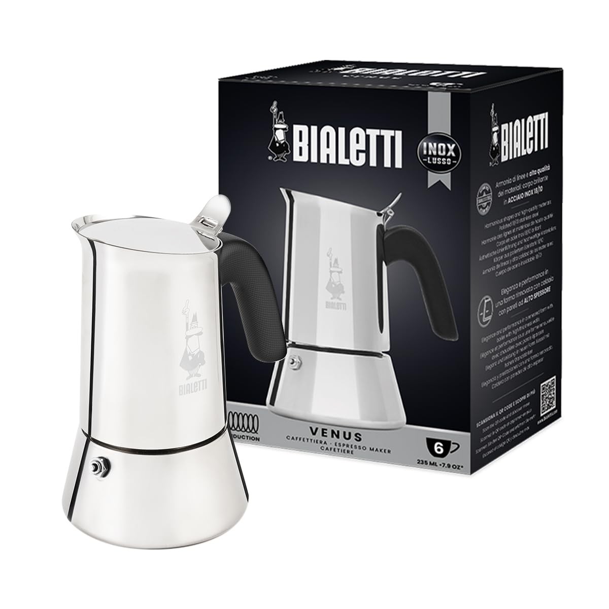 Bialetti - New Venus Induction, stainless steel hob espresso 6 Cups, Silver