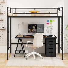 GAINOOM Twin Size Loft Bed Heavy Duty Metal Loft Bed Frame w/ Guardrail Black