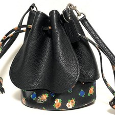 COACH Floral Mix Leather Drawstring Shoulder Bag Limited Edition