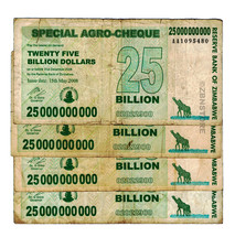 4 X 25 Billion Dollars 100 Billion Dollars Zimbabwe Special Agro Cheque 2008