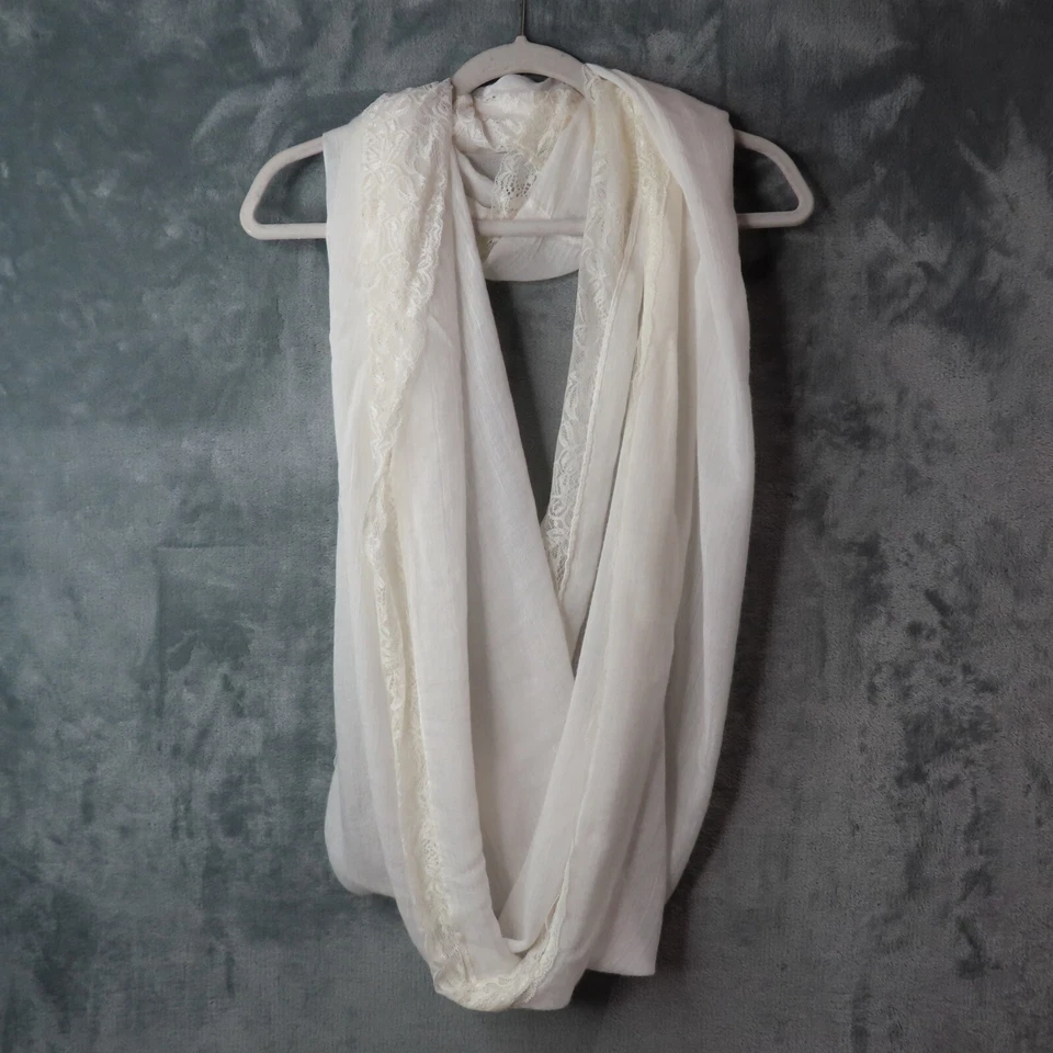 Charlotte Russe WHITE Infinity Scarf Lace Edge Fashion 33x64" Spring Summer - Image 2 of 4