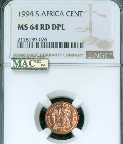1994 SOUTH AFRICA CENT NGC MS64 RD DPL MAC SPOTLESS *