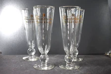 Set of Four Anheuser Busch Budweiser Beer/Champagne Glasses, Gold Rim. 8" Tall