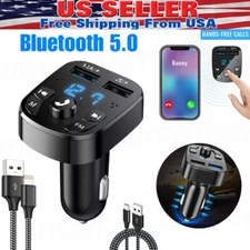 Bluetooth 5.0 Car Wireless FM Transmitter Adapter 2USB PD Charger AUX Hands-Free