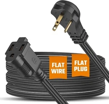 Black Extension Cord Flat 8ft for Indoor Use by - UL-Listed 3-Prong Power Cor...