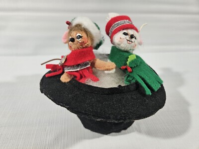 Annalee Christmas Mice Winter In Black Top Hat Silver Sparkle 2013 Decoration