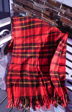 Vintage Faribo Wool Stadium Fringed Blanket USA Made Red Plaid~ FREE SHIP~