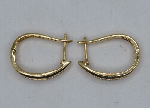 14K YELLOW GOLD ELOGATED HINGED HOOP EARRINGS w 10 RBC & 8 BAGUETTE DIAMONDS* - Picture 11 of 16