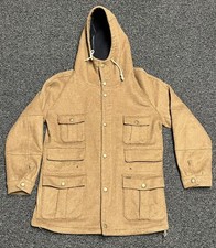 BARBOUR Size 42 Large Mens Wool Hooded Field Jacket Coat Full Zip Brown Hunting