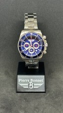 Orologio cronografo Pierre Bonnet 7256C Look Vintage lunetta blu quarzo