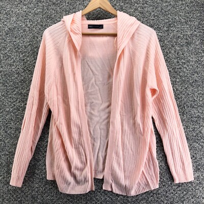 M&S Collection Hooded Sweater Cardigan Knit Womens Pink Sz M Ribbed