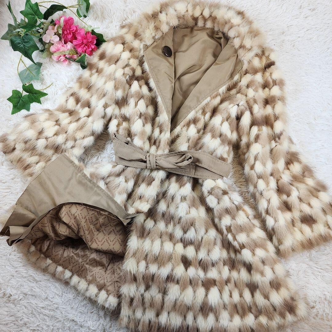 FENDI Mink Coat 2 Tone Color A Line Belt Reversible Long Coat