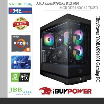 iBuyPower Y40BA9N4801 Gaming PC, AMD Ryzen 9, 64GB DDR5, TB SSD