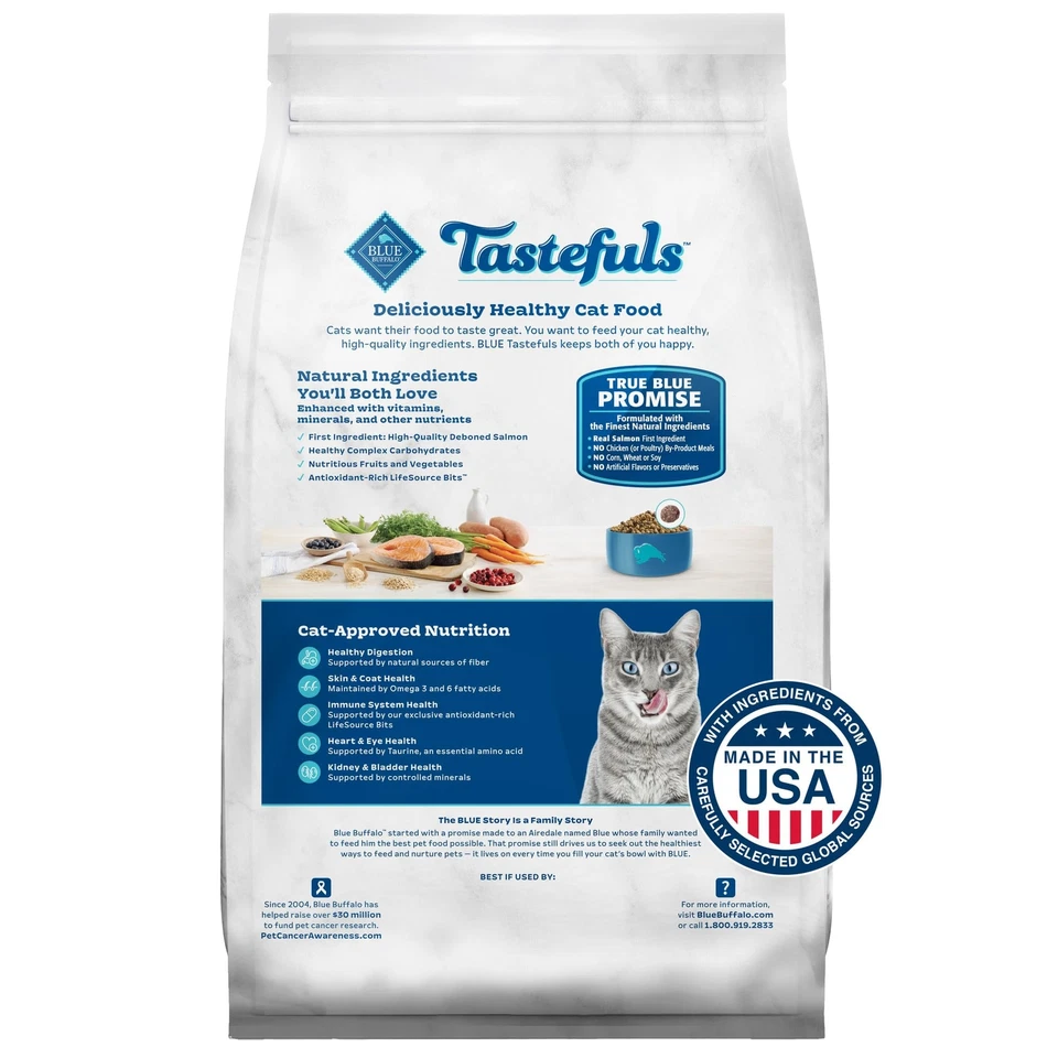 Comida seca para gatos de interior Blue Buffalo Tastefuls salmón 15 lb nutrición natural Foto 2 de 4