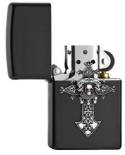 ZIPPO "CROSS WITH SKULL" BLACK EMBLEM LIGHTER ** NEW **