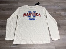 Nautica Long Sleeve T-shirt White Youth Boys M Spell Out Logo NWT