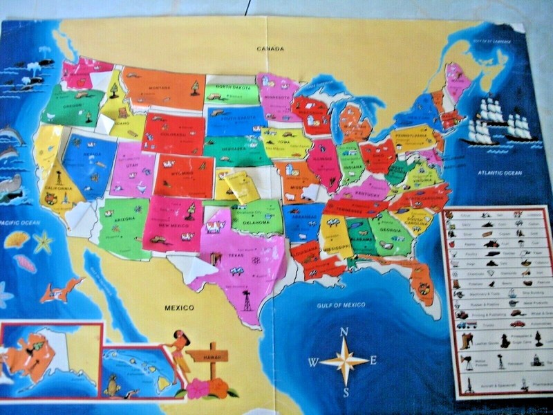 Vintage 80's? Discovery Toys: USA Map w/ vinyl state stickers; one state missing