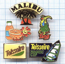 Lot Pin's vintage de boissons / MALIBU TANG FANATIC Teisseire CUP Windsurf Waïti