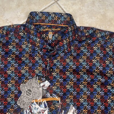 Luchiano Visconti Casual Shirt Mens S Jewel Tones Skull Print L/S NWT $125