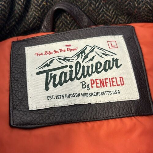 Trailwear By Penfield Cropped Yoke Puffer Vest Wool Leather Down - Large - Picture 2 of 5
