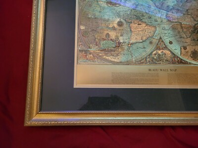 VINTAGE FRAMEDGOLD FOIL BLAEU WALL MAP OLD & NEW WORLD 30 VINTAGE FRAMEDGOLD FOIL BLAEU WALL MAP OLD & NEW WORLD 30