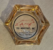 Fox Industries Inc 70’s Vintage Tinted Glass Ashtray Youngstown Ohio Ad
