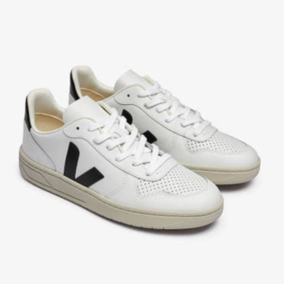 Veja V-10 Sneaker Men\'s Sz 8.5 White Black Leather Casual Shoes VX0200005B Veja V-10 Leather Mens Lifestyle Shoes White Black  main image 3