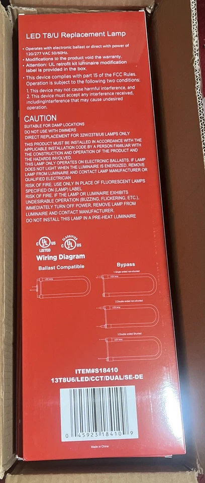 12 PK Satco S18410 - 6” LED U-Bend Lamps 13W T8 50000Hrs Med Bi Pin Base TypeAB - Image 4 of 4