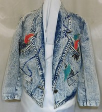 Jordache Vtg 80s Womens Sand Wash Denim Jean Jacket Applique 34" Chest Small