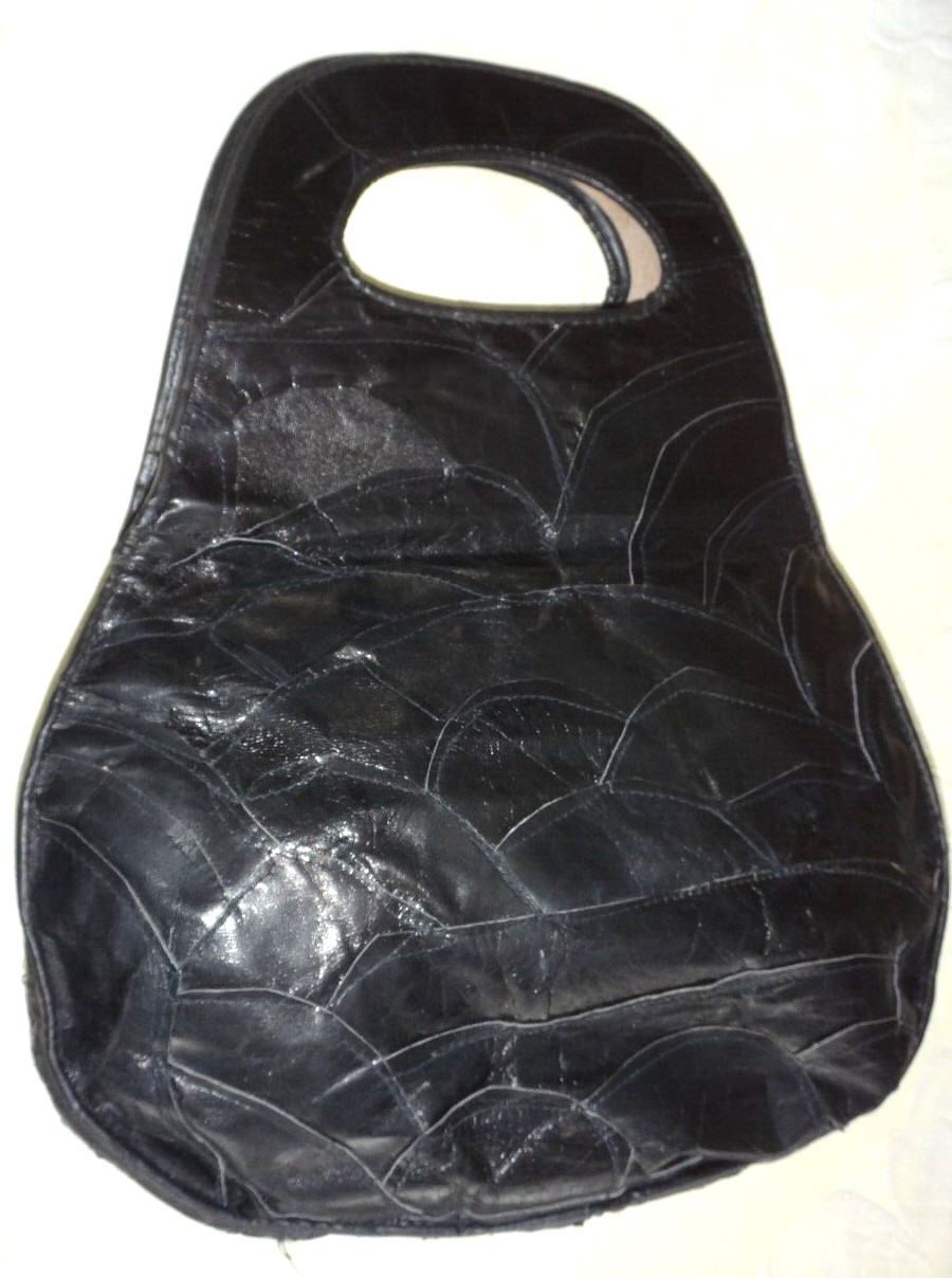 VINTAGE HANDMADE BLACK PATCHWORK BOHO LEATHER TOP… - image 11