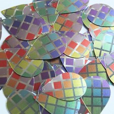 Teardrop Sequin 1.5" Rainbow Squares on Silver Metallic Paillettes Made in USA