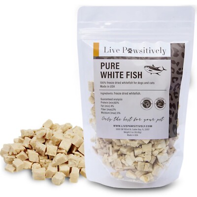 Freeze Dried White Fish Single Ingredient dog/cat treat 3oz, Live Pawsitively
