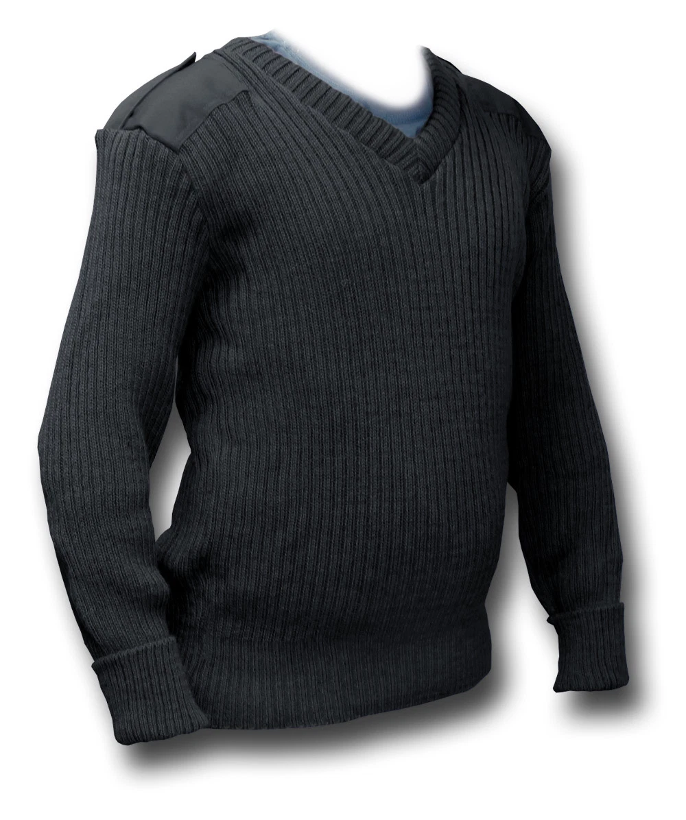 1 NEW BLACK RIBBED WOOLLY PULLY V-NECK JUMPER, 100% WOOL [16000]