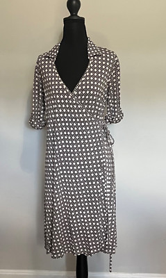 Ann Taylor Vintage  Wrap Dress Mod Style Cane Pattern Midi Size Petite 8