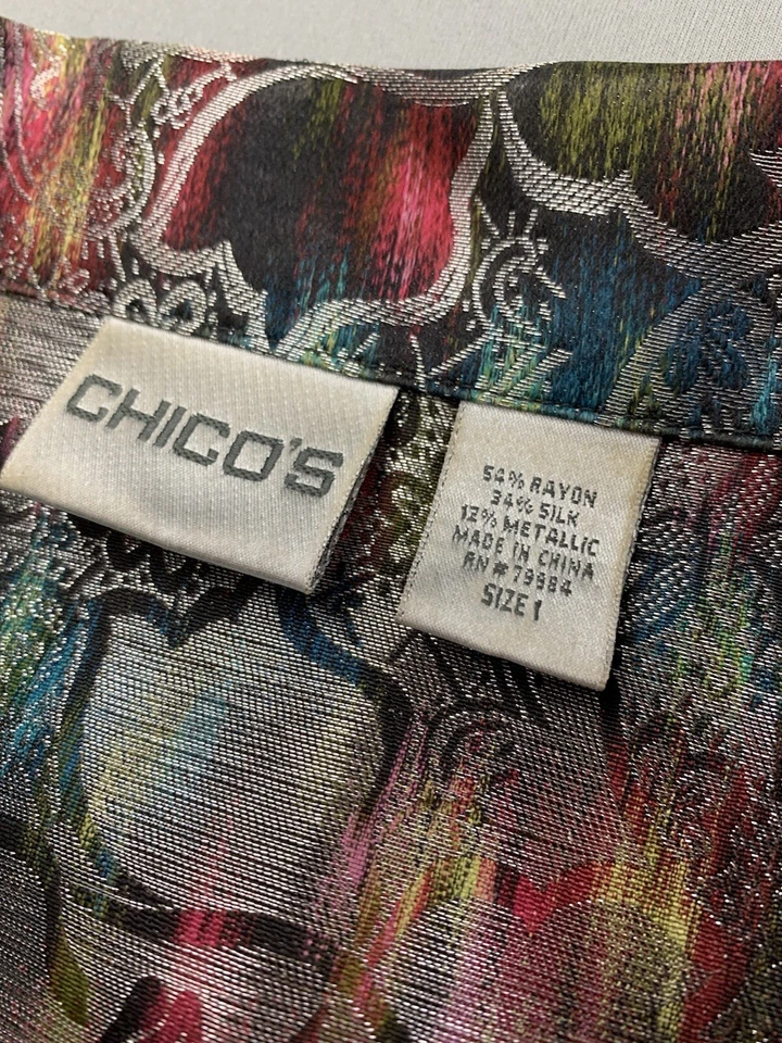 Chicos женская куртка 1 средний темно цветочный тропический радуга вечер путешествий шелк - Изображение 4 из 4