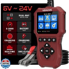 Car Battery Tester 6V 12V 24V, 5-3000CCA Automotive 12V and 24V D