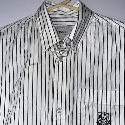 Carhartt WIP Streetwear Linus Short Sleeve Shirt Men s XS White/Black Stripe