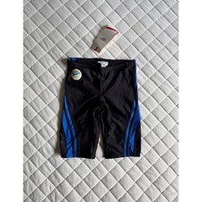 Y2K Speedo PowerFlex Black  Blue Quantum Spliced Jammer Swimsuit Sz 28