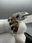 Vintage Sterling Silver 925 Eagle Head Ring Tiger Eye #1135