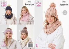 King Cole Knitting Pattern Hat, Headband, Snoods, Polo neck & Loop-Rosarium 5756